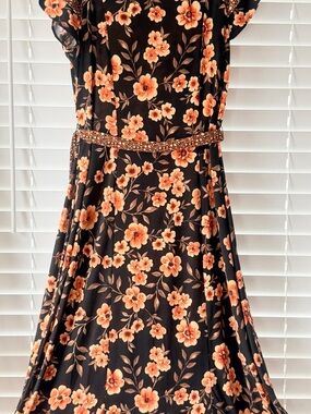 Perceptions Black Dress with Peach Floral Print